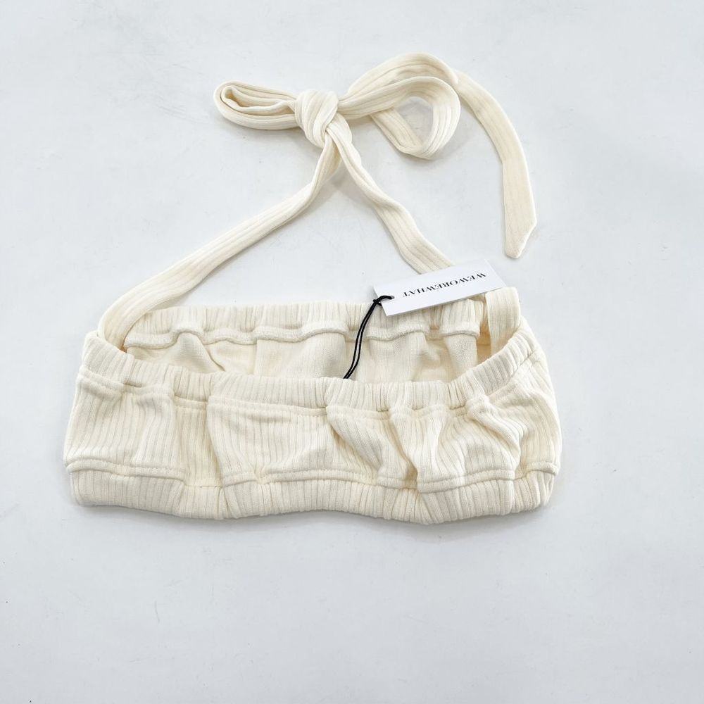NWT WeWoreWhat Tie Halter Bra Top Women's M Cream Ribbed Bandeau Crisscross - Picture 4 of 4